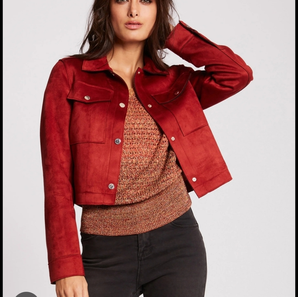 Kut from the Kloth Women's Vibrant Cropped Red Orange Faux Suede Jacket XS